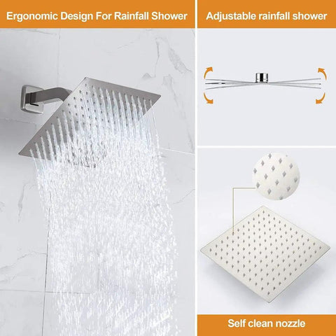 Rain Shower System With Handheld Spray, 10 Inch Wall Mounted Luxury Showerhead Set In Brushed Gold, adjustable rainfall head