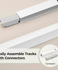 Close-up of Ceiling Curtain Track System With Roller Hooks For Room Divider Ceiling Mount Rail Set showing connectors.