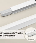 Heavy Duty Ceiling And Wall Mounted Curtain Track Rail System With Roller Hooks For Drapes, White Aluminum Alloy, 3 Ft To 6 Ft Adjustable Length, room divider connector close-up
