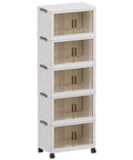 Slick Collapsible Storage Bins With Lids 5 Pack Plastic Boxes Double Door Stackable Closet Organizers With Rolling Wheels