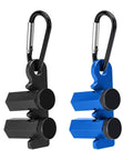 Built Rock Solid Aluminum Stair Gauges For Framing Square Non Slip Layout Stops With Carry Holder Heavy Duty Carpenter Marking Tools Dead On Accuracy Smooth Woodworking Setup Blue, featuring blue and black gauges with carabiner.