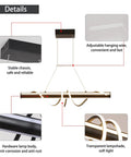 Modern Black Wave Linear Pendant Light With Remote Dimmable 55W LED Chandelier features and details with components labeled.