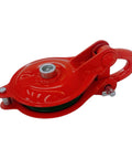 Beefed Up Yarding Block With Side Opening Link 4 Inch Single Sheave Red Powder Coat Fits 9 mm Rope 2200 Lbs Working Load Limit Ideal For Rigging And Quick Rope Insertion
