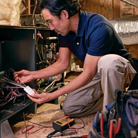 Technician installing Power Connector C Wire Adapter For Smart Thermostats No C Wire Needed For Most Installations Snow Edition