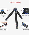 Built Different Mini Tripod Lightweight Aluminum Construction With Quarter And Half Inch Threads showcases angle control ring and leg lock knob.