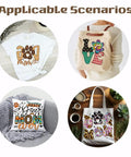 4 Pack Dog Mom Iron On Transfer Patches Set For DIY Tees Hoodies Bags Jackets Colorful Heat Transfer Stickers shown on fabric items