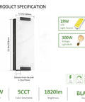 Tipace Hardwired Modern Black LED Wall Sconce Indoor Wall Light Fixture with detailed specifications, showing dimensions and features.