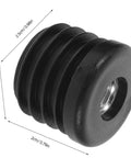 Close-up of 20 Pack Black Plastic Chair Glides With Integrated Nut And Secure Lock, showing dimensions of round end cap.