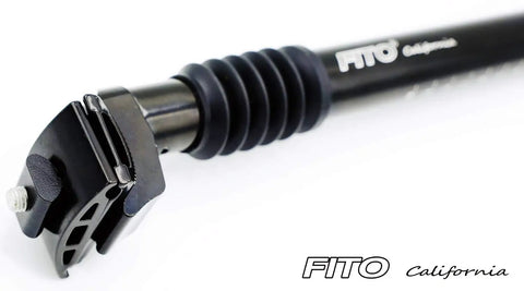 Close-up of 27.2 Millimeter Diameter 350 Millimeter Length Suspension Seat Post With Clamp For Mountain Bikes Beach Cruisers BMX And Tandem Bikes Black Built In Spring Suspension For Smoother Ride And Durable Steel And Aluminum Construction