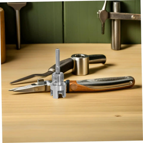 BESPORTBLE 2-Piece PVC Pipe Threading Tool Kit with heavy-duty carbon steel cutter on a wooden workbench.