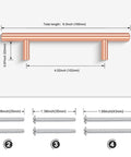 Rose Gold Cabinet Handles And Knobs Set Of 10 For Drawers Cabinets And Dressers 4 Inch Hole Centers 102mm Solid Stainless Steel Modern Kitchen Hardware With 10mm Grip And Three Screw Sizes Included, dimensions shown