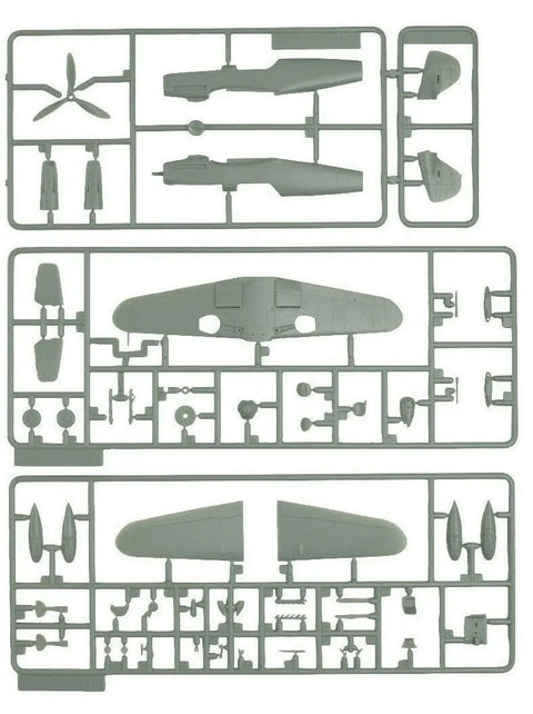 P 51B And Bf 109 G 6 1 72 Scale Aircraft Model Kit Twin Pack with plastic sprues and detailed parts for assembly.