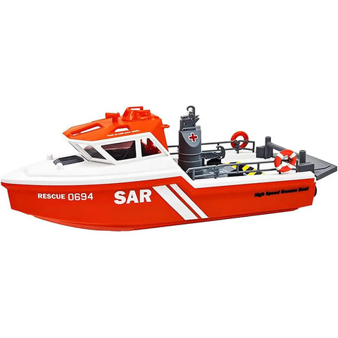 One Thirty Second Scale RC Rescue Boat For Grown Ups With 2 4G Remote, Realistic Mini Model Kit For Pool River Lake Play, RTR Orange And White Hull