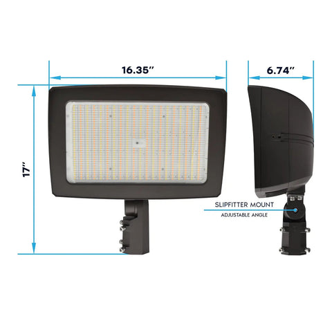 Heavy Duty LED Flood Lights Outdoor Four Pack No Fuss 3CCT Dimmable Security Lighting With Integrated Dusk To Dawn Sensor And Rock Solid IP65 Waterproof Build For Yards And Barns, 17 inch LED flood light with adjustable mount.