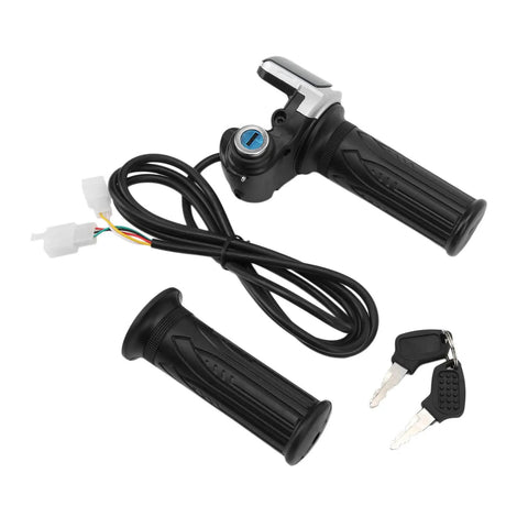Electric Bike Twist Throttle Grip With Key Lock Set And LED Power Indicator For 48V Motorcycles And Scooters Ergonomic ABS Handlebar Grip Anti Slip Durable Easy Install Plug And Play