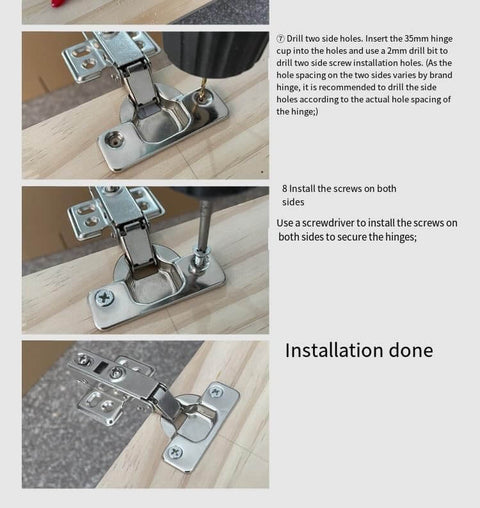 35mm Hinge Drilling Guide for Cabinets and Doors, Adjustable Template in use on wooden door, showing installation steps