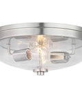 Round Two Light Flush Mount Ceiling Light With Clear Glass Shade For Hallways And Bathrooms Modern Retro Vibe For Closets