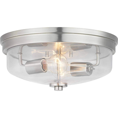 Round Two Light Flush Mount Ceiling Light With Clear Glass Shade For Hallways And Bathrooms Modern Retro Vibe For Closets