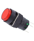 16mm Illuminated Push Button Switch With Green LED 5 Pin 1NO 1NC Momentary Action For Quick Testing And Jogging Durable Panel Mount Reset Ready High Visibility Button For Control Panels red button side view with terminals