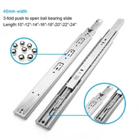 Telescopic Cabinet Drawer Slides 42mm Full Extension Soft Closing with Ball Bearing, durable steel, 45mm wide, product view
