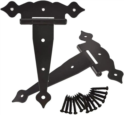 Premium Heavy Duty T Hinge for Barn Doors and Entry Gates, solid steel, black with screws, easy installation, durable design.
