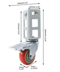 Pack Of Four 3 Inch Heavy Duty Storage Rack Caster Wheels With Ball Bearing Swivels That Roll Like Butter And Secure Lock Brakes To Handle Five Hundred Pounds Without Any Sweat For Garage Shelving Units In Bold Red shown from the side with dimensions.