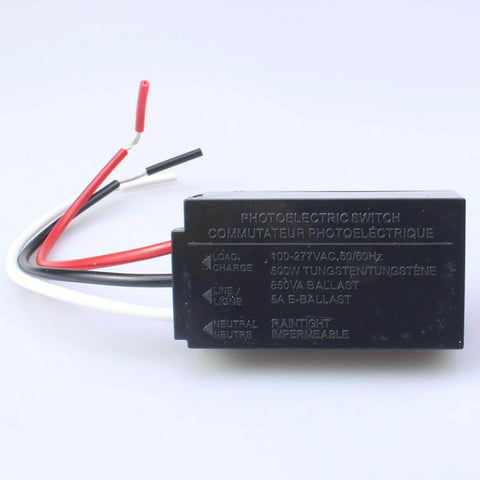 Outdoor Dusk To Dawn Sensor Switch For Lamps And Post Lights Automatic Photoelectric Photocell, weatherproof casing, wires visible