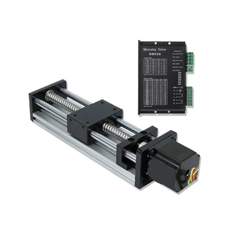 Heavy Duty Nema 23 Motor Sliding Table Kit With Linear Guide Rail And Precision Optical Axis Slide Stage For Dc 24v Cnc Workbench Beast Mode X Y Z Axis Profiling Rig Smooth Operator Build with motor driver.