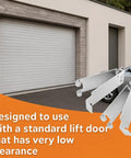 Low Headroom Garage Door Top Brackets For Standard Twelve Or Fifteen Inch Radius Tracks Easy Install, silver gray, garage background.