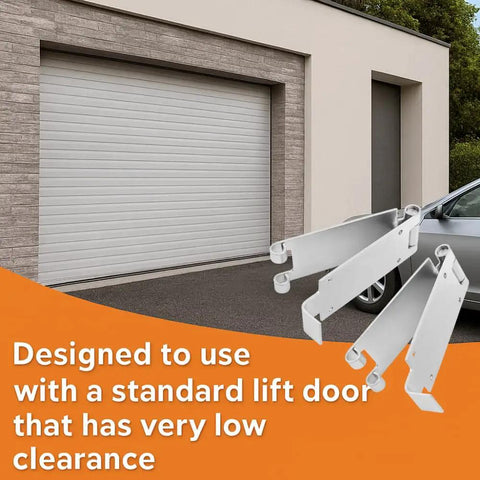 Low Headroom Garage Door Top Brackets For Standard Twelve Or Fifteen Inch Radius Tracks Easy Install, silver gray, garage background.