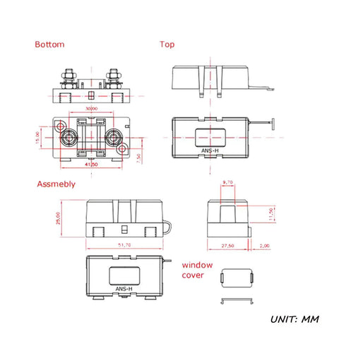 High Octane Midi Fuse Block For Screw On Or Strip Automotive Fuses blueprints with dimensions, M5 bolt mounts, splashproof design.