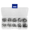 Open box of stainless steel C clip retaining rings and washers from the Stainless Steel C Clip Retaining Rings And Washers Kit, 100 Pcs, 8-18mm