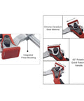 Close-up of Heavy Duty Ratcheting Table Clamp Hardcore Rail Fixture For Woodworking showing Chrome Vanadium Steel and press moulding.