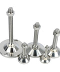 Rock Solid Heavy Duty Furniture Leveling Feet Built Tough With Heavy Hitter 304 Stainless Steel Adjustable Levelers in various sizes.