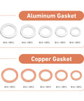 Go To Oil Drain Plug Crush Washer Set For M10 M12 M14 M16 M18 Universal, Copper And Aluminum Gasket Kit shown with sizes