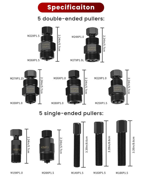 All In One Flywheel Puller Set For Motorcycles And ATVs 10 Piece Universal Tool Kit With Double Ended Heads Built Tough specifications