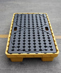 Detachable Oil Spill Containment Pallet For Two Drums Low Profile Stackable Grating Tray Heavy Duty Polyethylene Spill Platform, yellow