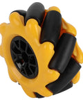 Rugged Mecanum Wheel Set For TT Geared Motors 48mm Yellow And Black Rubber Coated Wheels For DIY Smart Car And Small Robot Projects Perfect For Hands On Robotic Builds close-up