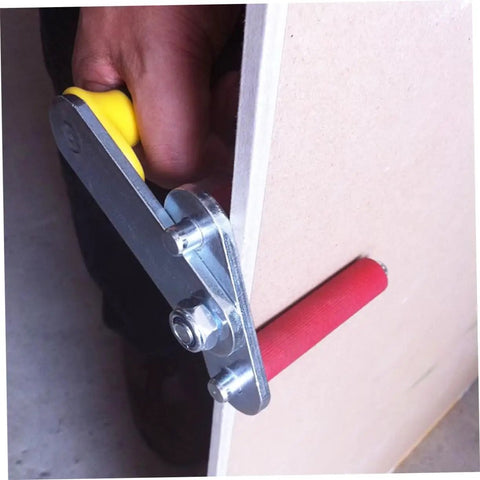 Close-up of Portable Gypsum Board Lifter Set With Adjustable Angle Grip for hassle-free drywall transport. Yellow handle visible.