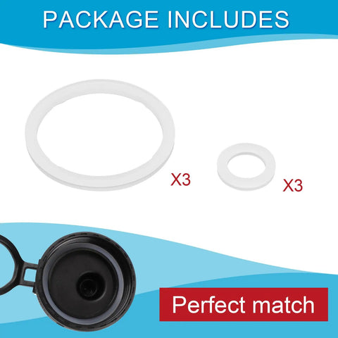 Six Pack Silicone Water Bottle Lid Gasket Set for Stainless Steel Bottles Leak Proof O Rings Replacements for 14/18/22/32/40/64oz Lids and Spouts BPA Free Fits Chug Lids, white silicone gasket set