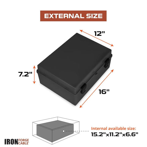 Extra Large Waterproof Outdoor Junction Box With Hinged Panel Cover, Weatherproof IP65 Electrical Enclosure Made From Durable ABS Plastic, 16 By 12 By 7.2 Inches.