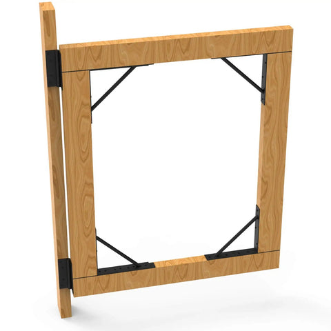 Wooden gate with No Sag Gate Corner Brace Bracket Frame Kit For Sheds Driveway Gates Corral Gates And Wood Windows, black brackets.