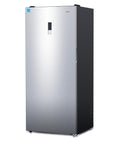 No Sweat Setup 21 Cubic Feet Convertible Freezer And Refrigerator Stand Up Cabinet in stainless steel with sleek design.