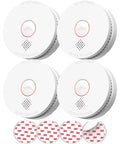 Four Pack Photoelectric Smoke Detectors With Replaceable Battery And Test Silence Button For Your Home Safety Easy Install Fast 360 Degree Coverage And Eighty Five Decibel Alarm For Quick Fire Alerts, four white detectors with 3M adhesive pads