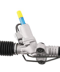 Heavy Duty Hydraulic Power Steering Rack And Pinion Assembly For Subaru Impreza Legacy Outback 2005 2009 Rock Solid Oem Replacement 26-2310 close-up view of hydraulic assembly with gray finish and yellow-blue connector.