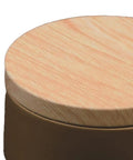 Close-up of the rustic wood lid on a Straight Up Airtight Glass Coffee Canister for fresh beans, sugar, and nuts.