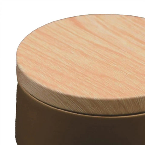 Close-up of the rustic wood lid on a Straight Up Airtight Glass Coffee Canister for fresh beans, sugar, and nuts.