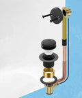 Heavy Duty Solid Brass Tub Drain Kit With Matte Black Finish And Universal Fit For Quick Bathroom Upgrades No Sweat Installation, disassembled view.