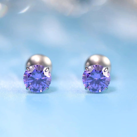 Top Shelf Implant Grade Titanium Screw Back Earrings Hypoallergenic Nickel Free Frame Crafted For Sensitive Skin With Fresh Gemstone Settings, 5mm purple CZ.