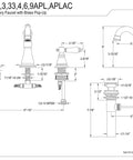 Technical drawing of American Patriot Widespread Bathroom Faucet With Brass Pop Up Drain Black Stainless Finish Boss Build Solid Brass Construction 8 To 16 Inch Deck Mount 3 Hole Bath Faucet Ceramic Disc Cartridge 1.2 GPM Flow At 60 PSI, showing dimensions and installation details.